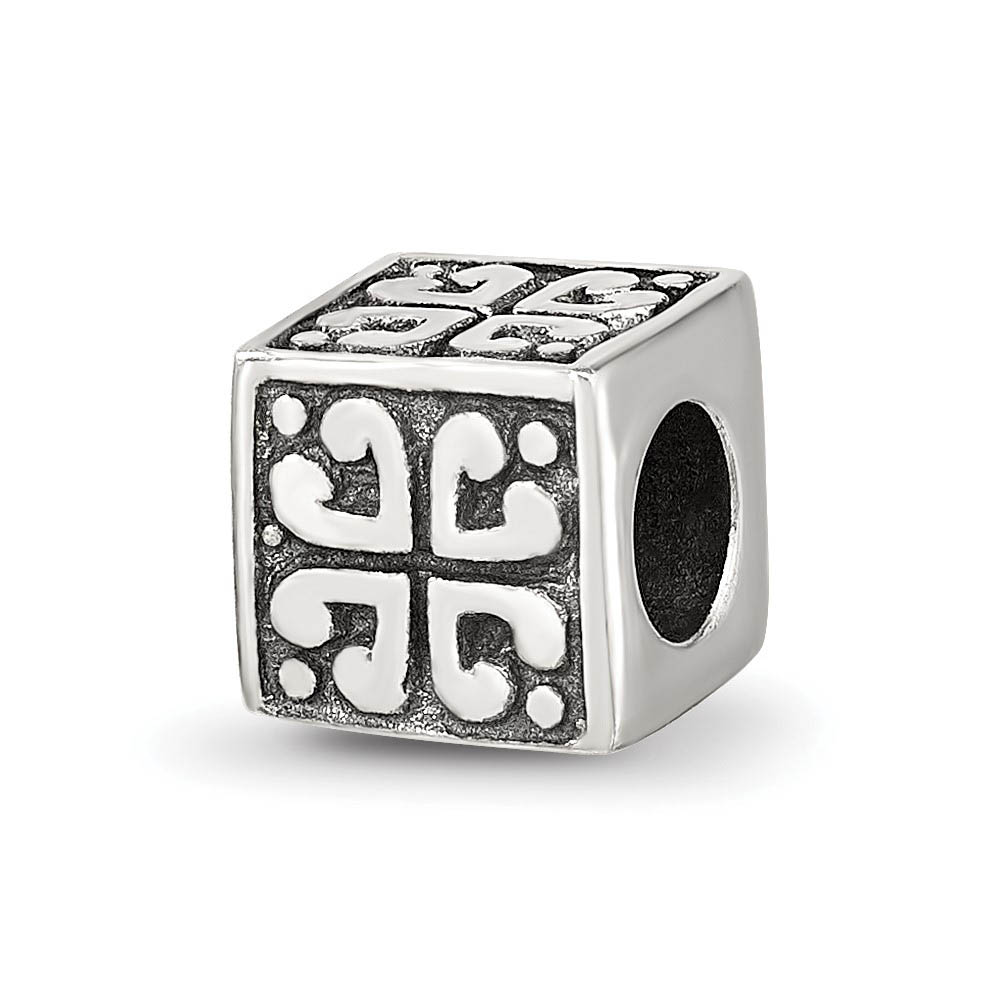 Sterling Silver Heart Cube Bead Charm