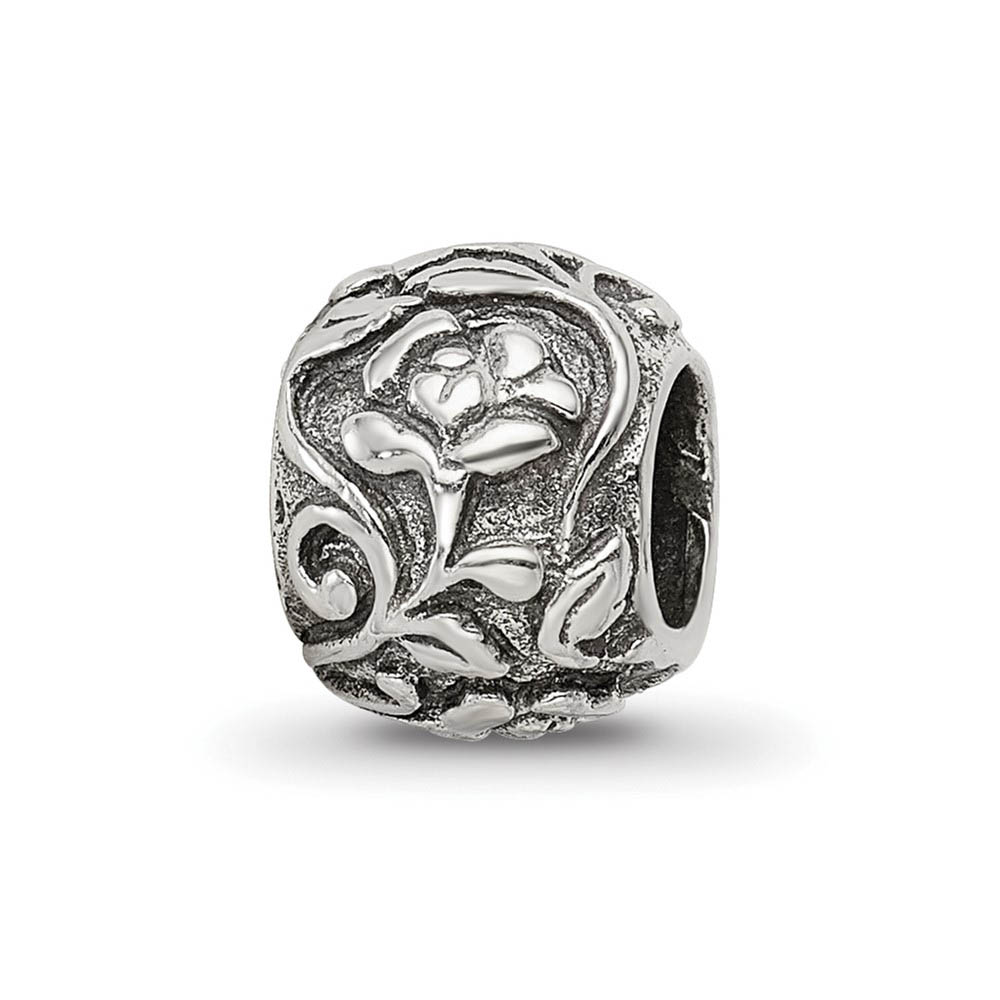 Sterling Silver Flower and Vine Bead Charm