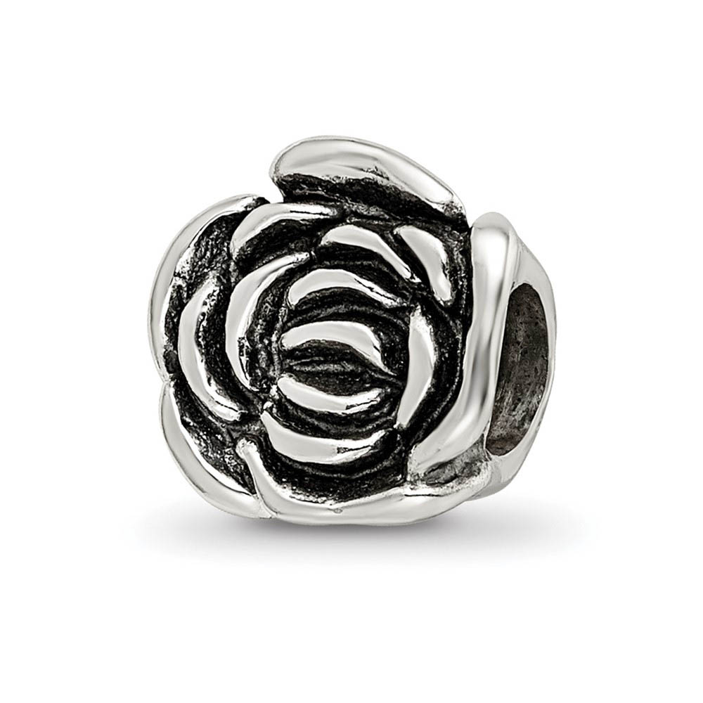 Sterling Silver Rose Bead Charm, 14mm