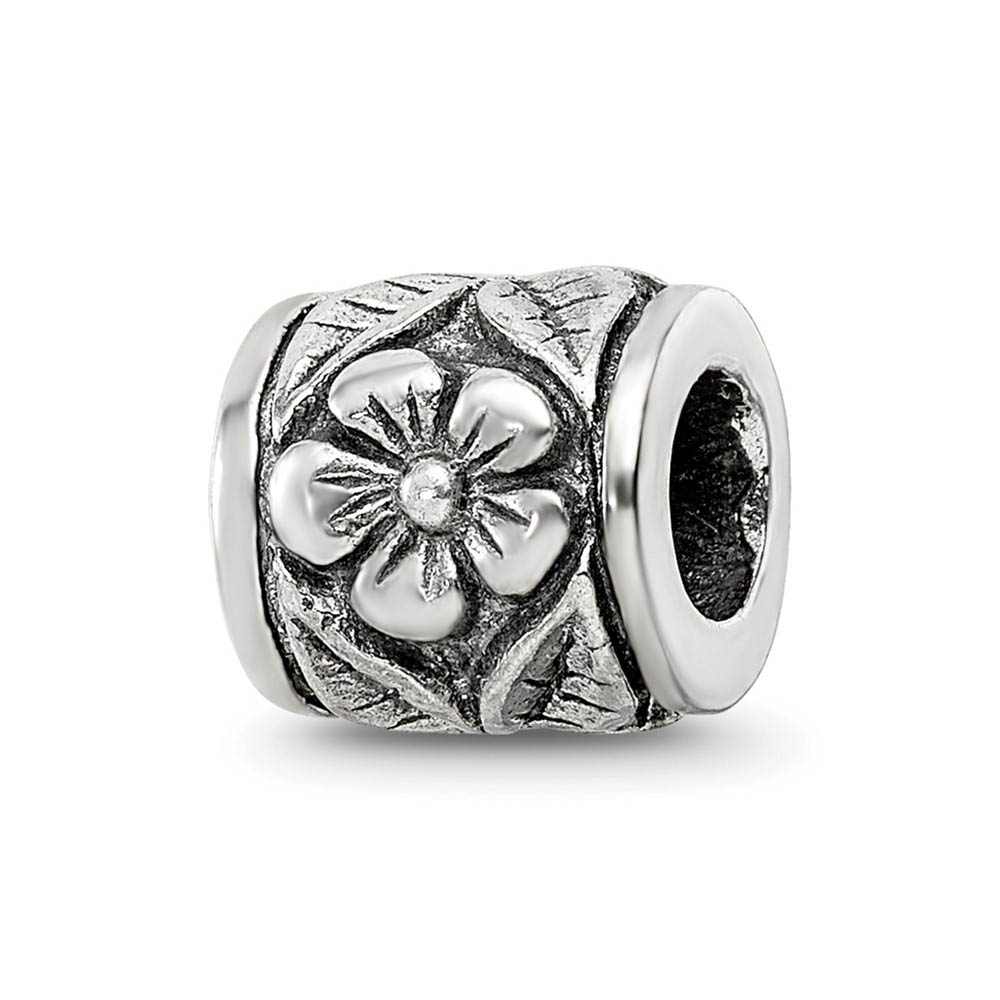 Sterling Silver Flower Barrel Bead Charm