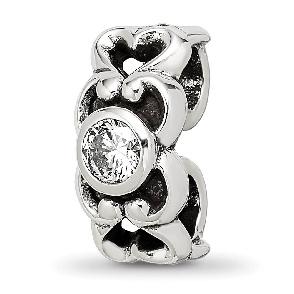 Sterling Silver and CZ Scroll Heart Connector Bead Charm