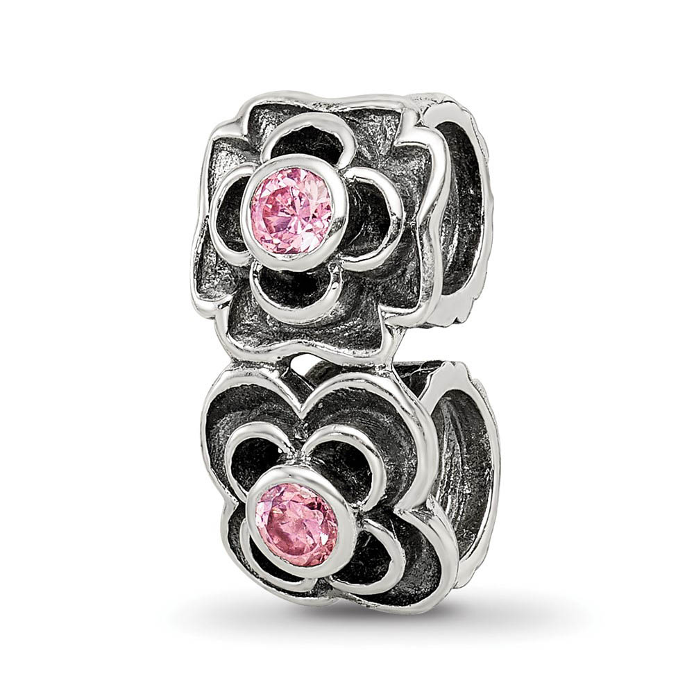 Sterling Silver and Pink Cubic Zirconia Connector Bead Charm