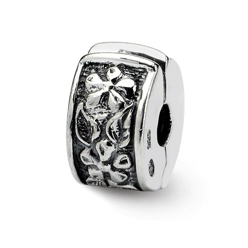 Sterling Silver Floral Hinged Clip Bead Charm