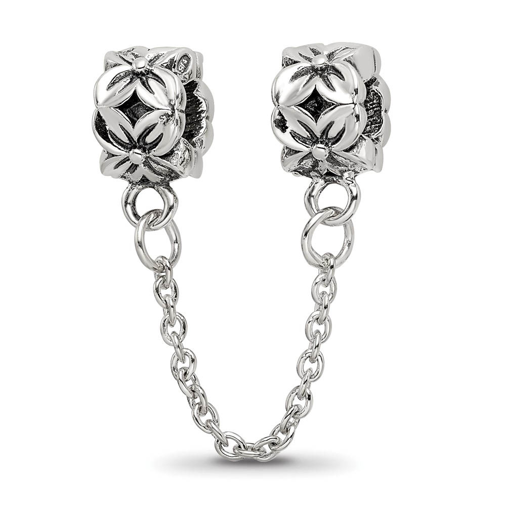 Sterling Silver Security Chain w Floral Bead Charms