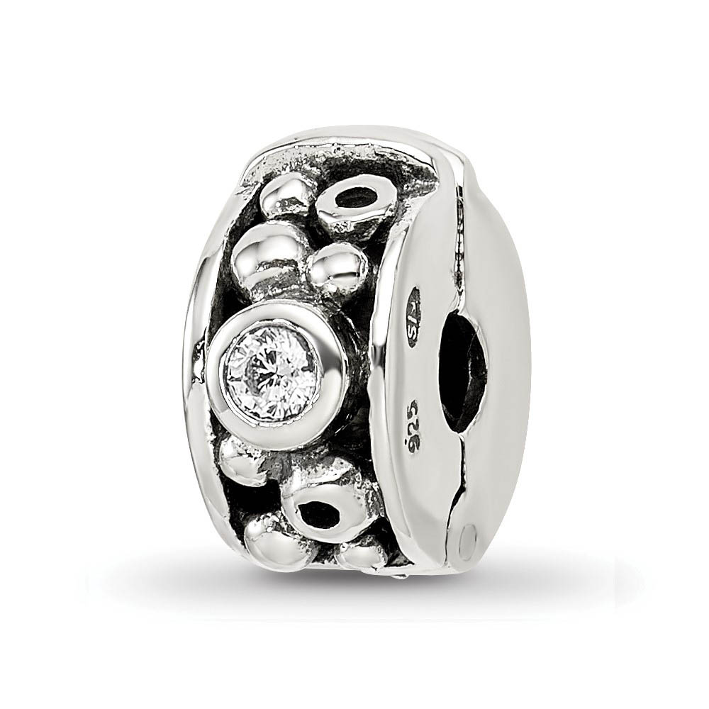 Sterling Silver Hinged CZ and Dots Clip Bead Charm