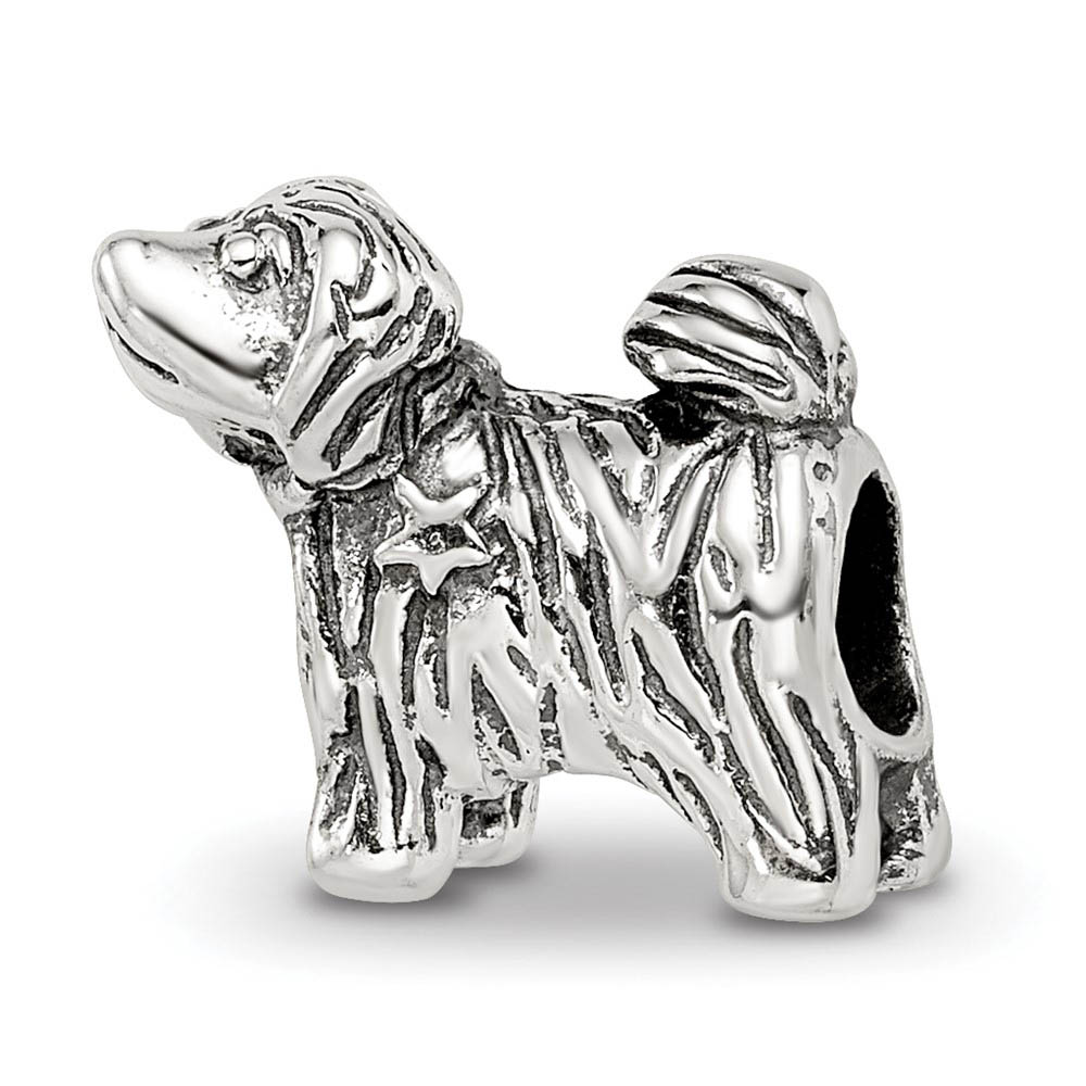 Sterling Silver Puppy with Tail Wagging Bead Charm