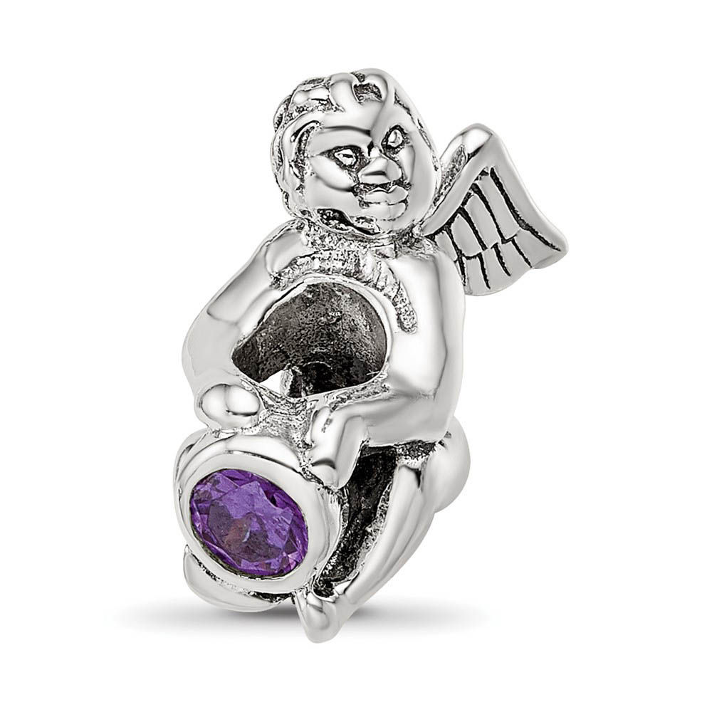 Sterling Silver February CZ Birthstone, Angel Bead Charm