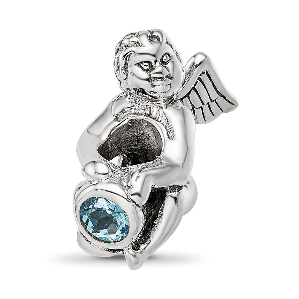 Sterling Silver March CZ Birthstone, Angel Bead Charm