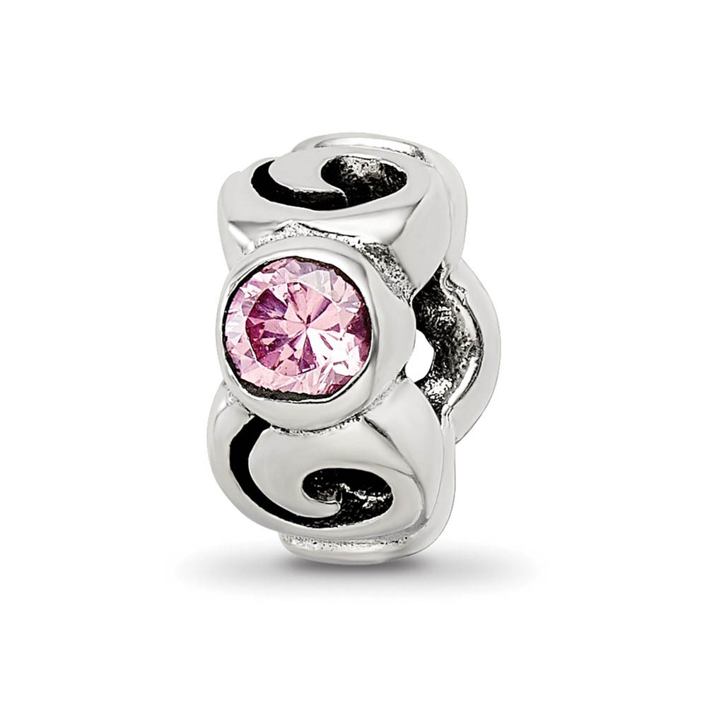 Sterling Silver and Pink CZ, Three-Stone Bead Charm