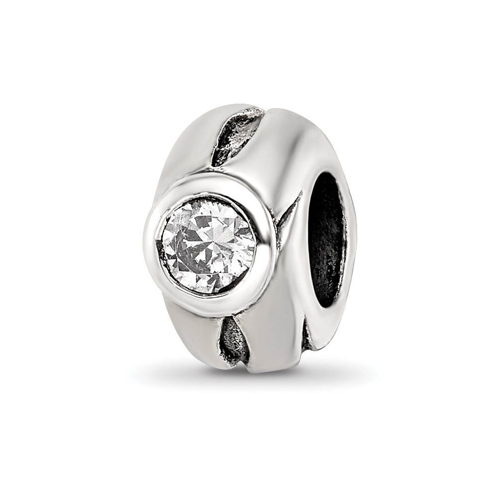 Sterling Silver and Clear CZ, Two-Stone Bead Charm
