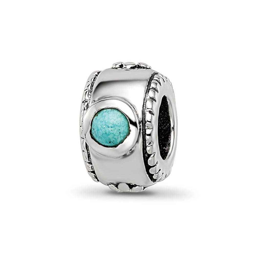 Blue-Green CZ, Two-Stone Sterling Silver Bead Charm
