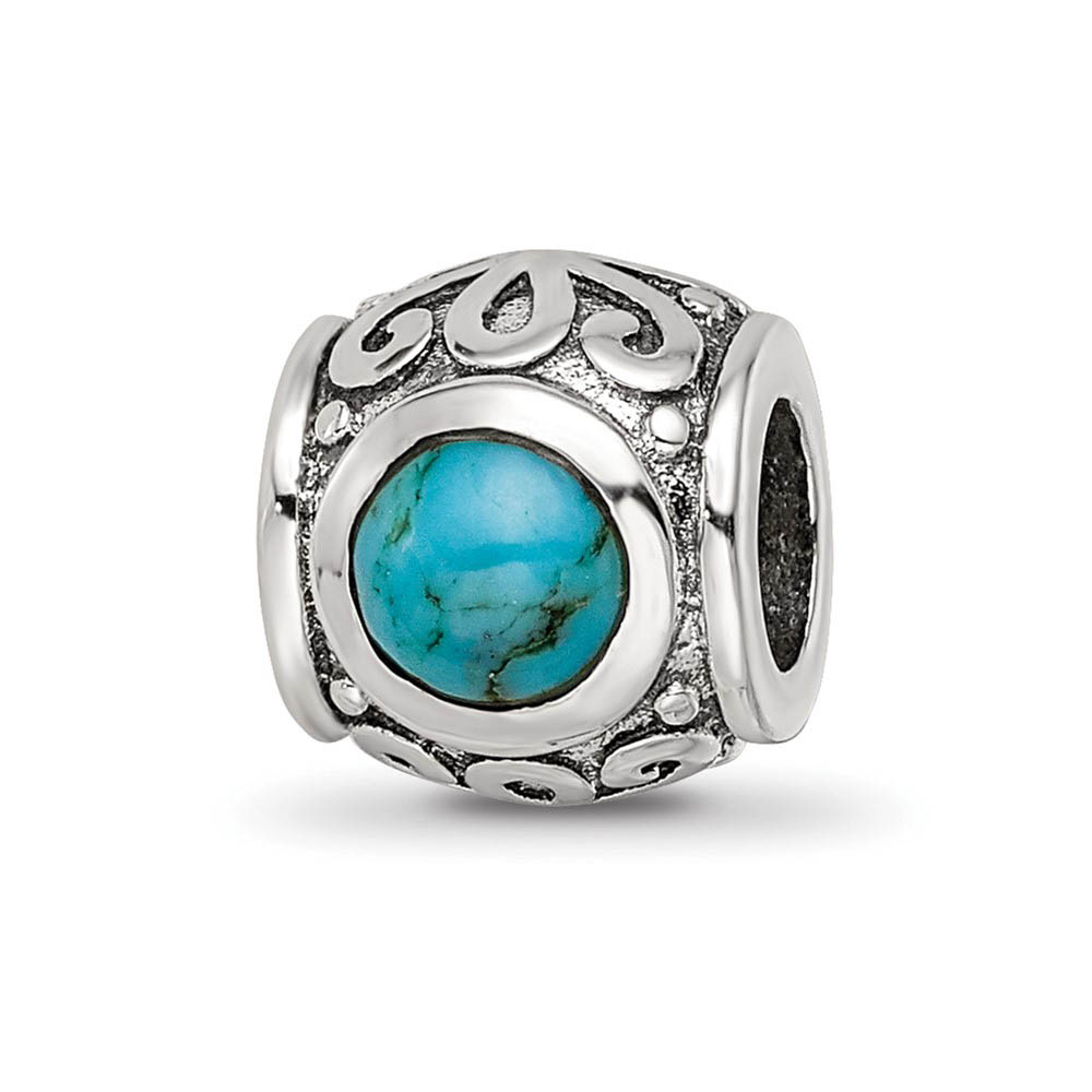 Sterling Silver and Blue-Green CZ Barrel Bead Charm