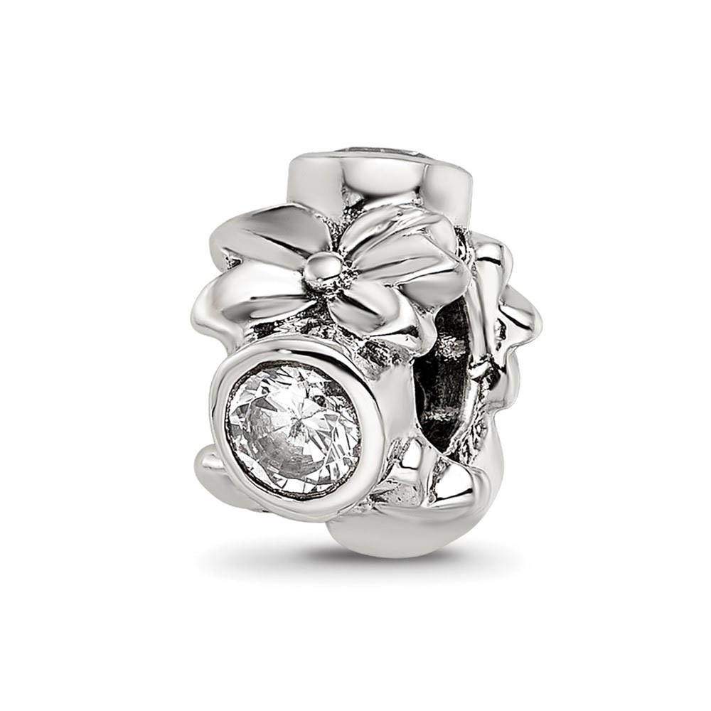 Sterling Silver & Clear CZ Floral Bead Charm