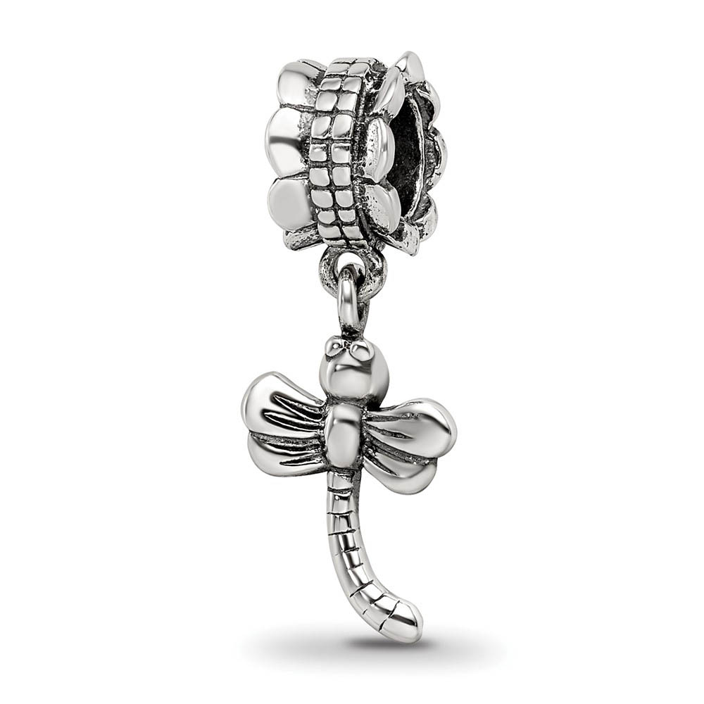 Antiqued Sterling Silver Dragonfly Dangle Bead Charm