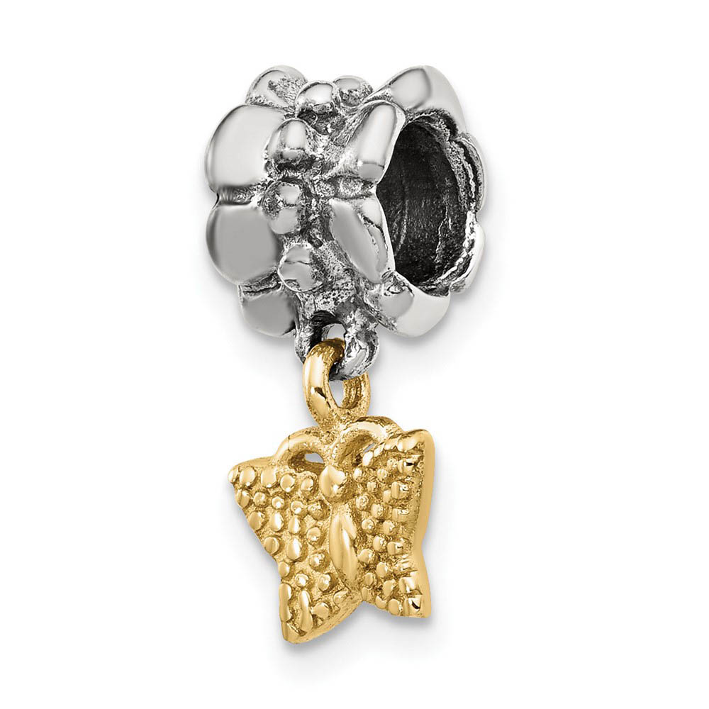 Sterling Silver & 14k Yellow Gold Butterfly Dangle Bead Charm