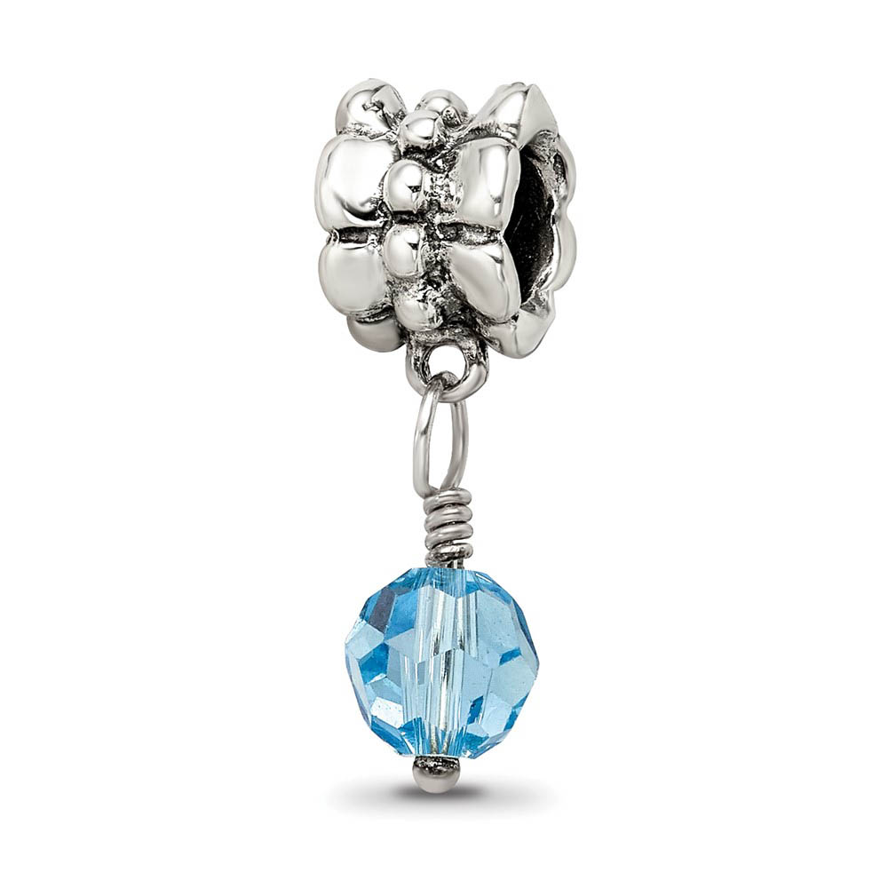 Sterling Silver and Faceted Blue Crystal Dangle Bead Charm
