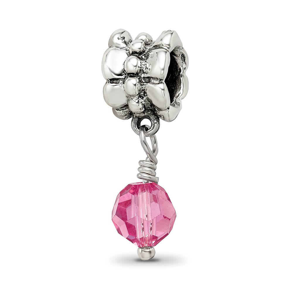 Sterling Silver and Faceted Pink Crystal Dangle Bead Charm