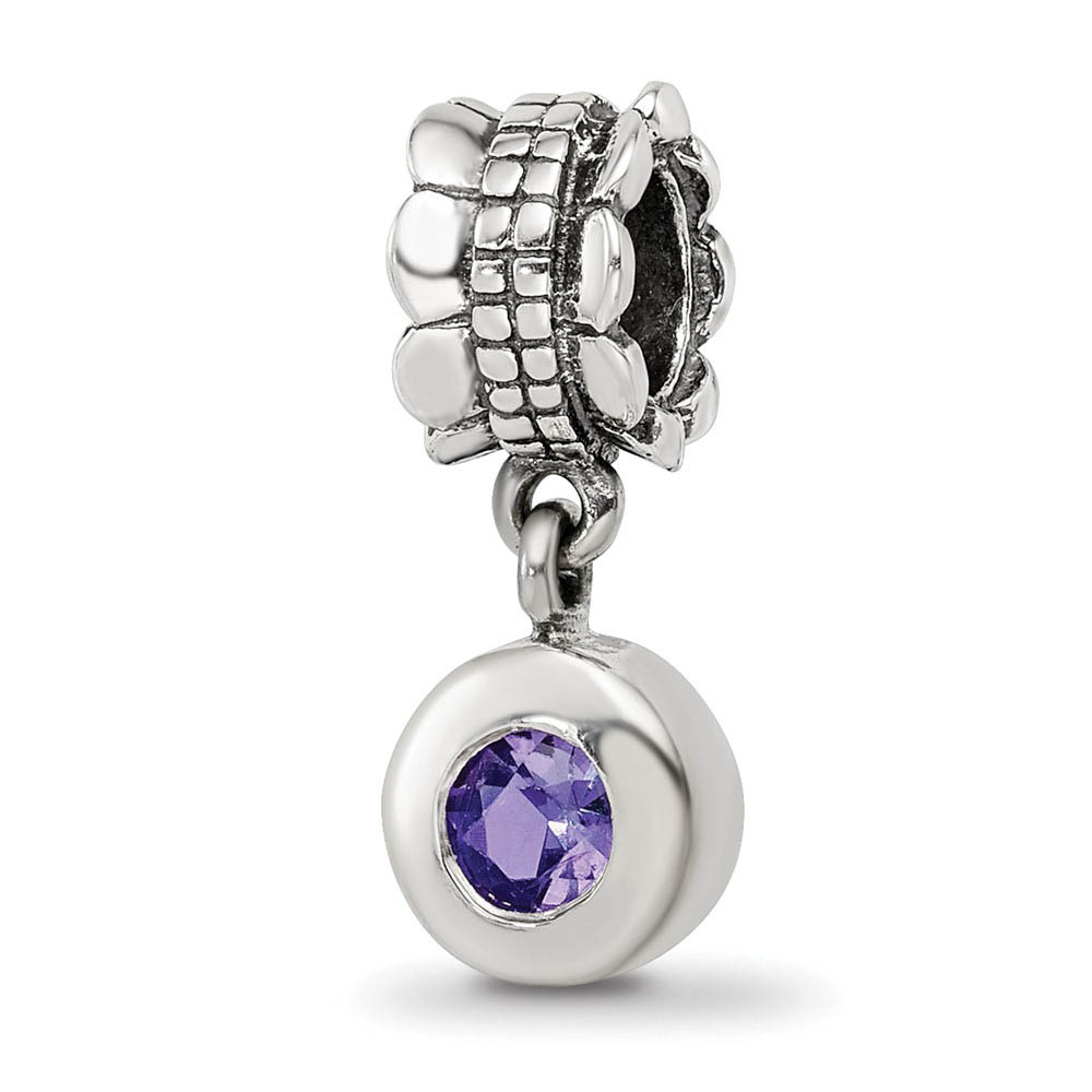 Sterling Silver and Pink CZ Round Dangle Bead Charm