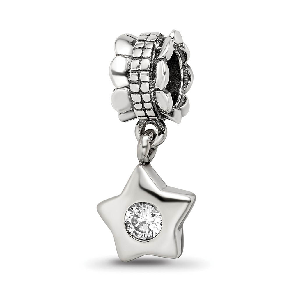 Sterling Silver and Cubic Zirconia Star Dangle Bead Charm
