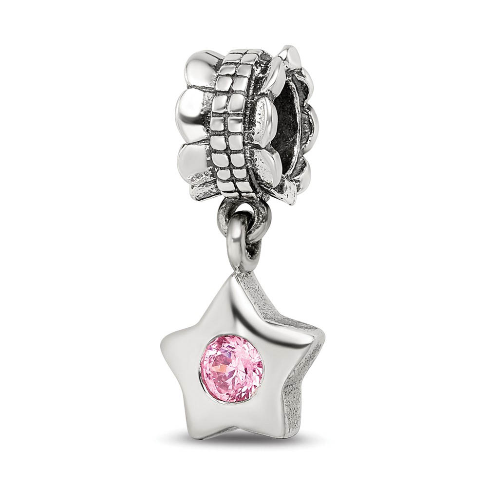 Sterling Silver and Pink CZ Star Dangle Bead Charm
