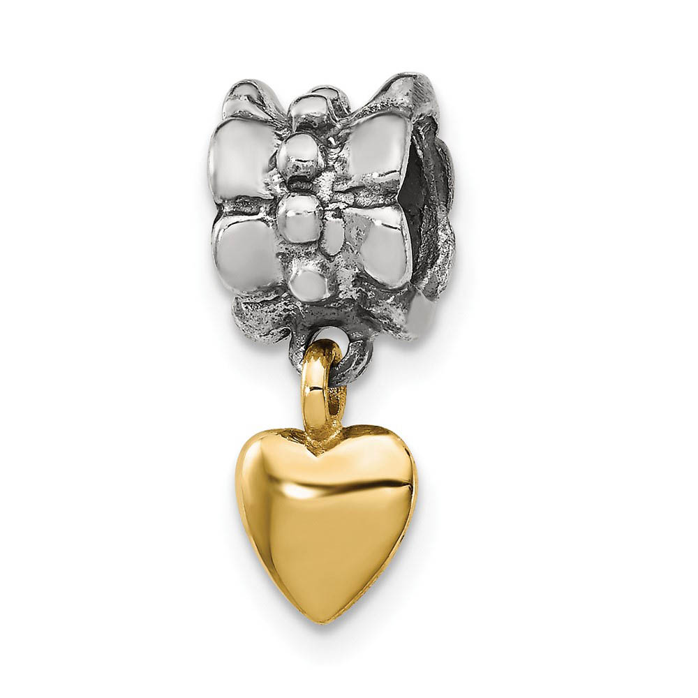 Sterling Silver & 14k Yellow Gold Heart Dangle Bead Charm