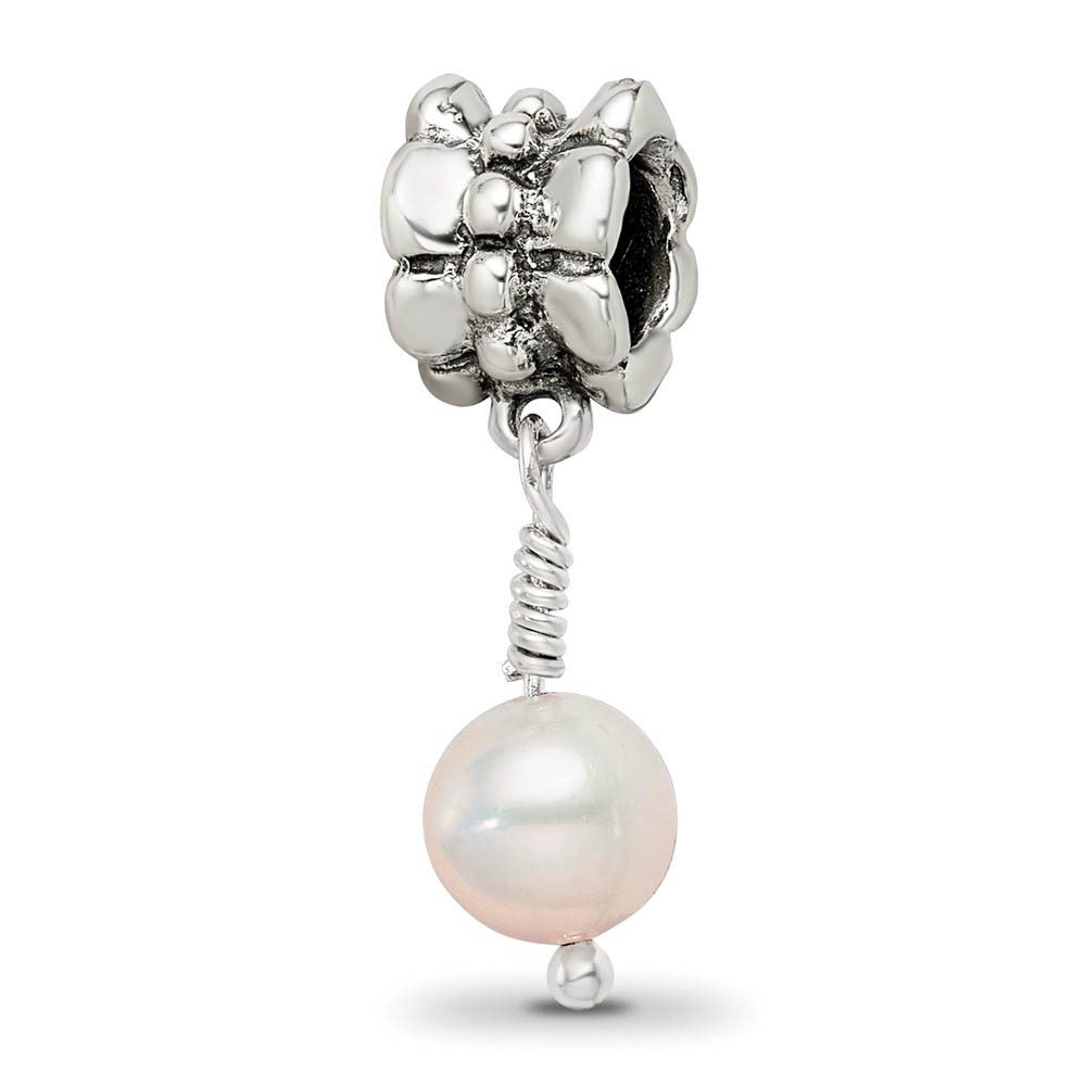 6mm Pink FW Cultured Pearl & Sterling Silver Dangle Bead Charm