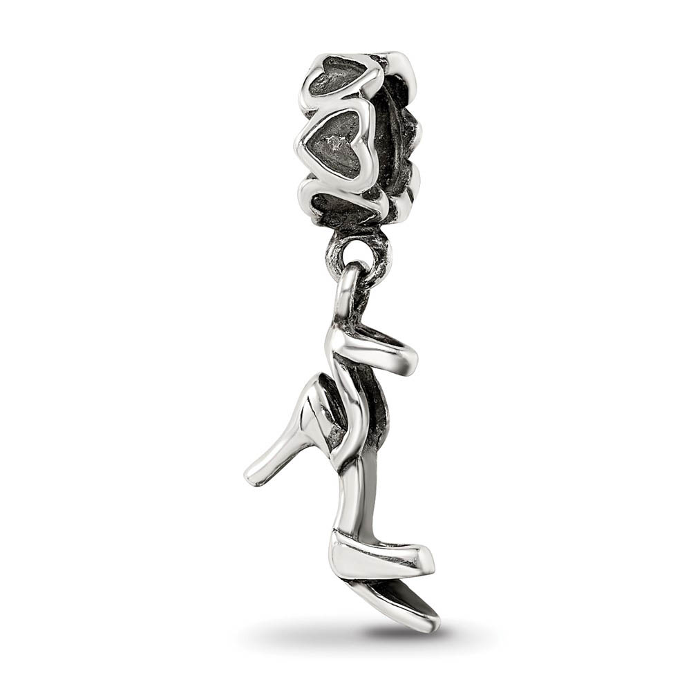 Sterling Silver High Heel Dangling Shoe and Heart Bead Charm