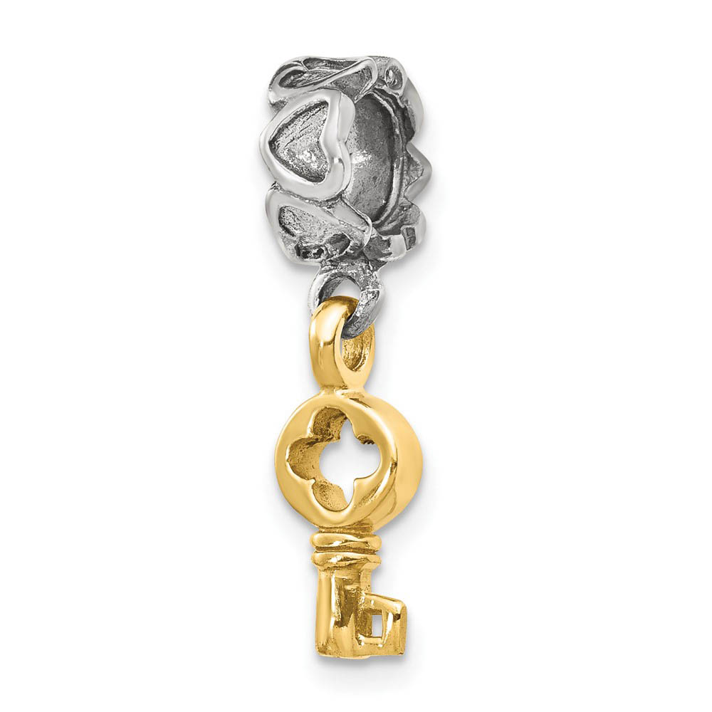 Sterling Silver and 14k Yellow Gold Dangle Key Bead Charm