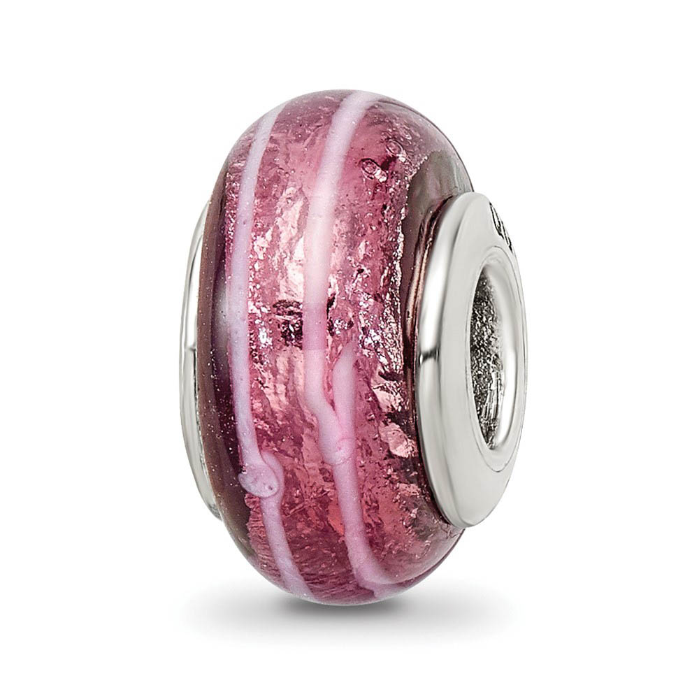 Dark Pink Glass and Sterling Silver Bead Charm