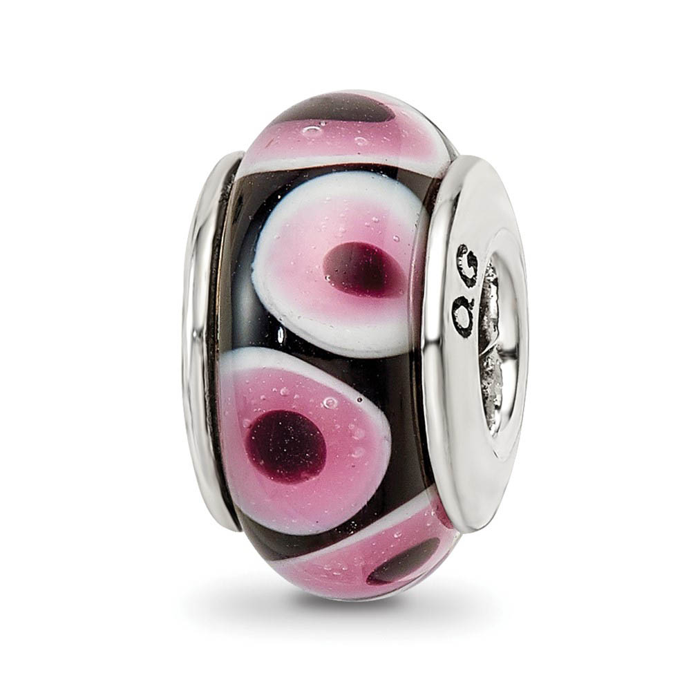 Purple and Black Glass Sterling Silver Bead Charm