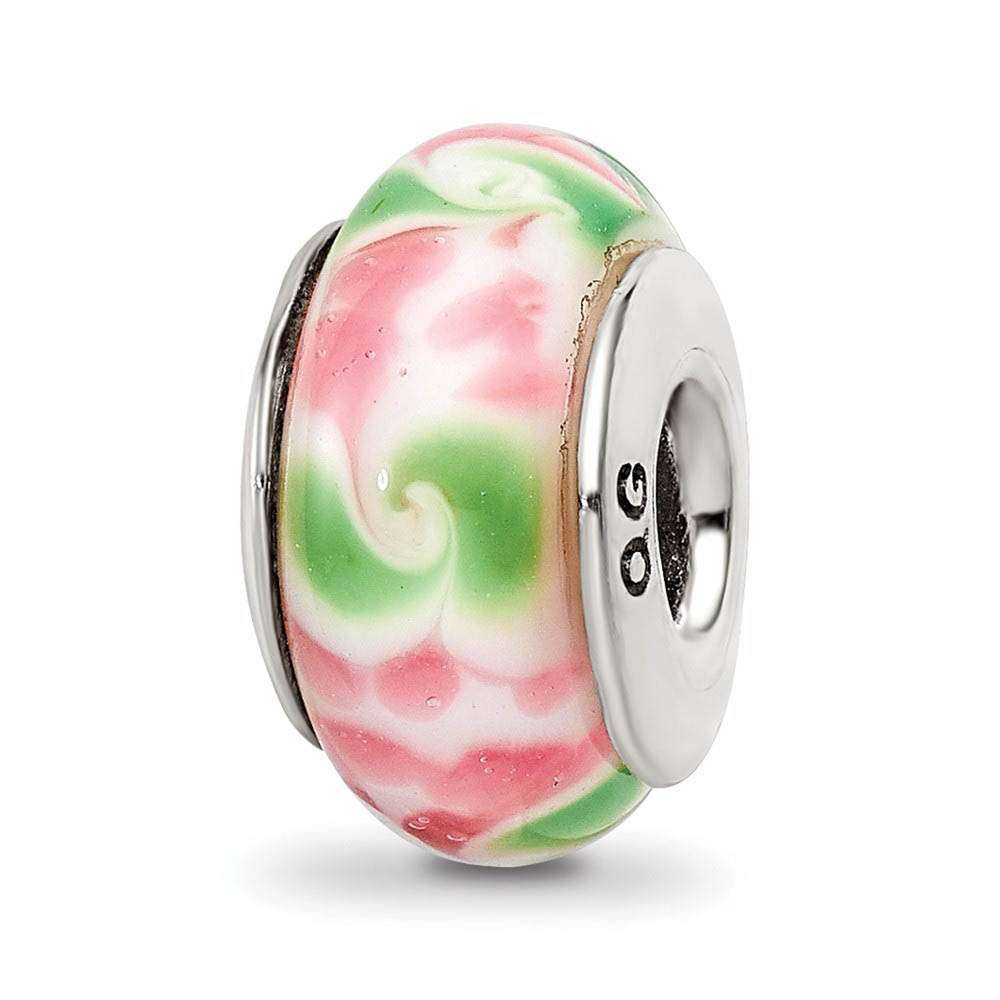 Pink / Green Glass Sterling Silver Bead Charm
