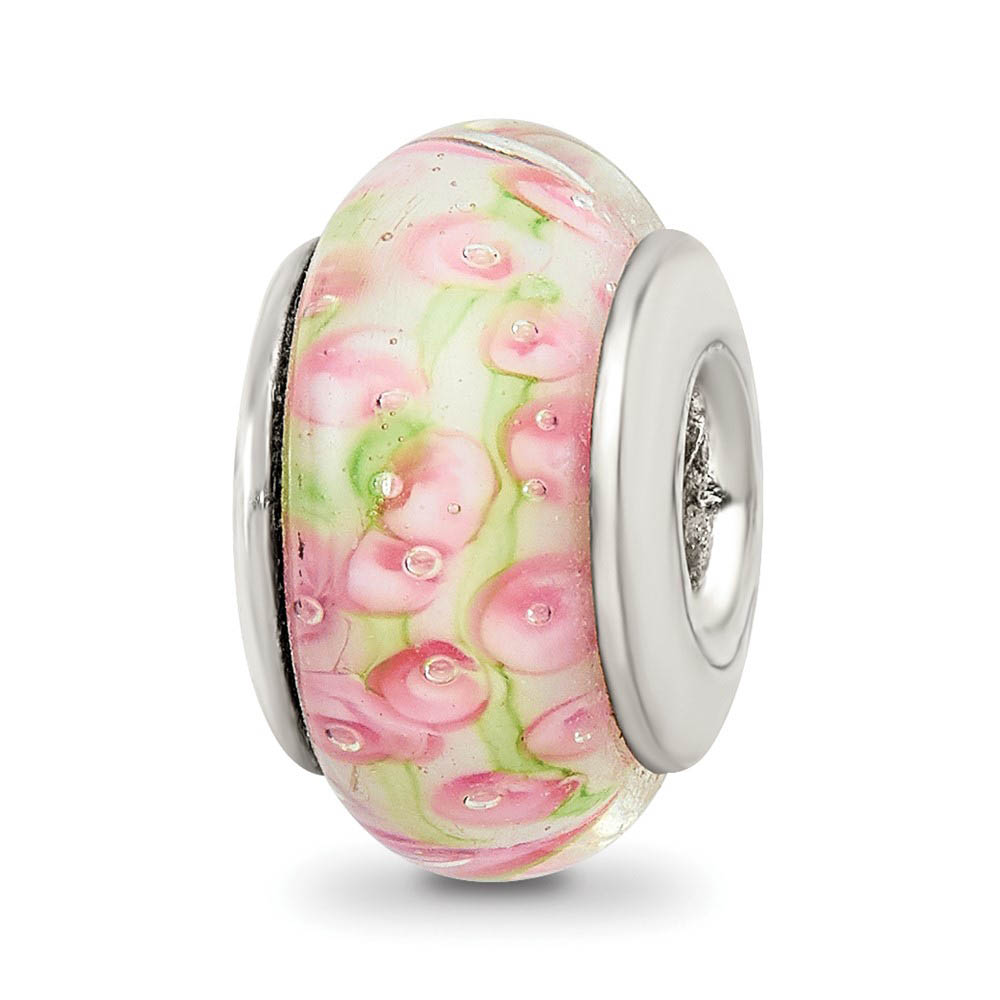 Pale Pink and Green Glass Sterling Silver Bead Charm