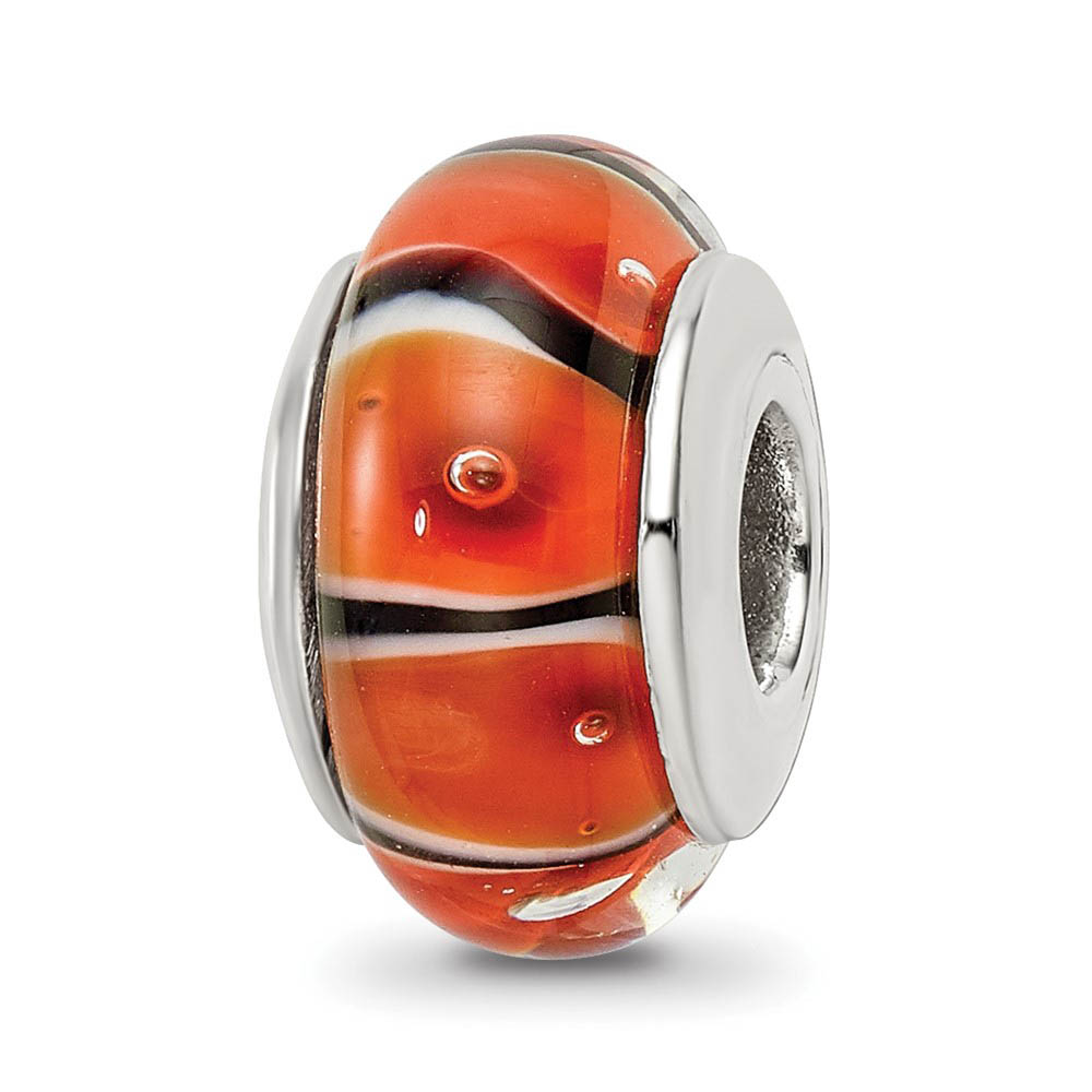 Orange and Black Glass Sterling Silver Bead Charm