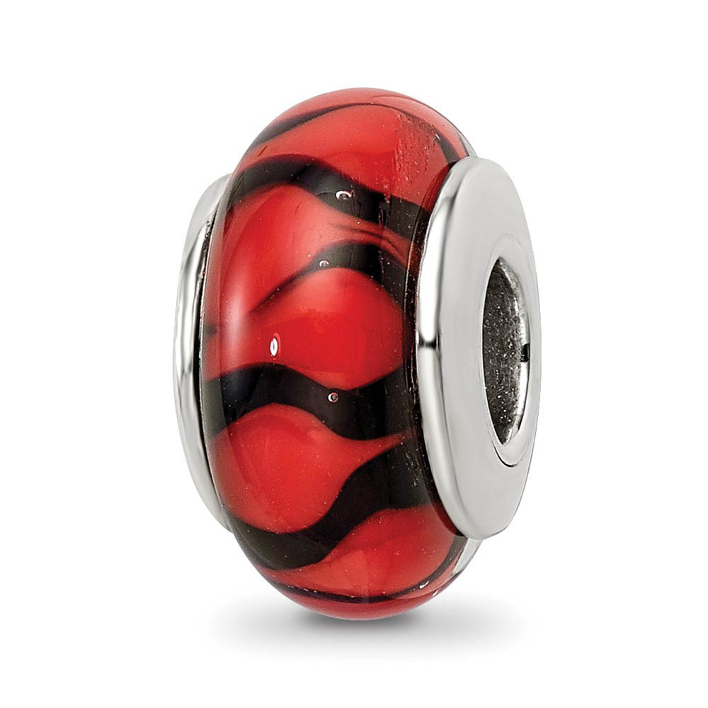Red and Black Glass, Sterling Silver Bead Charm