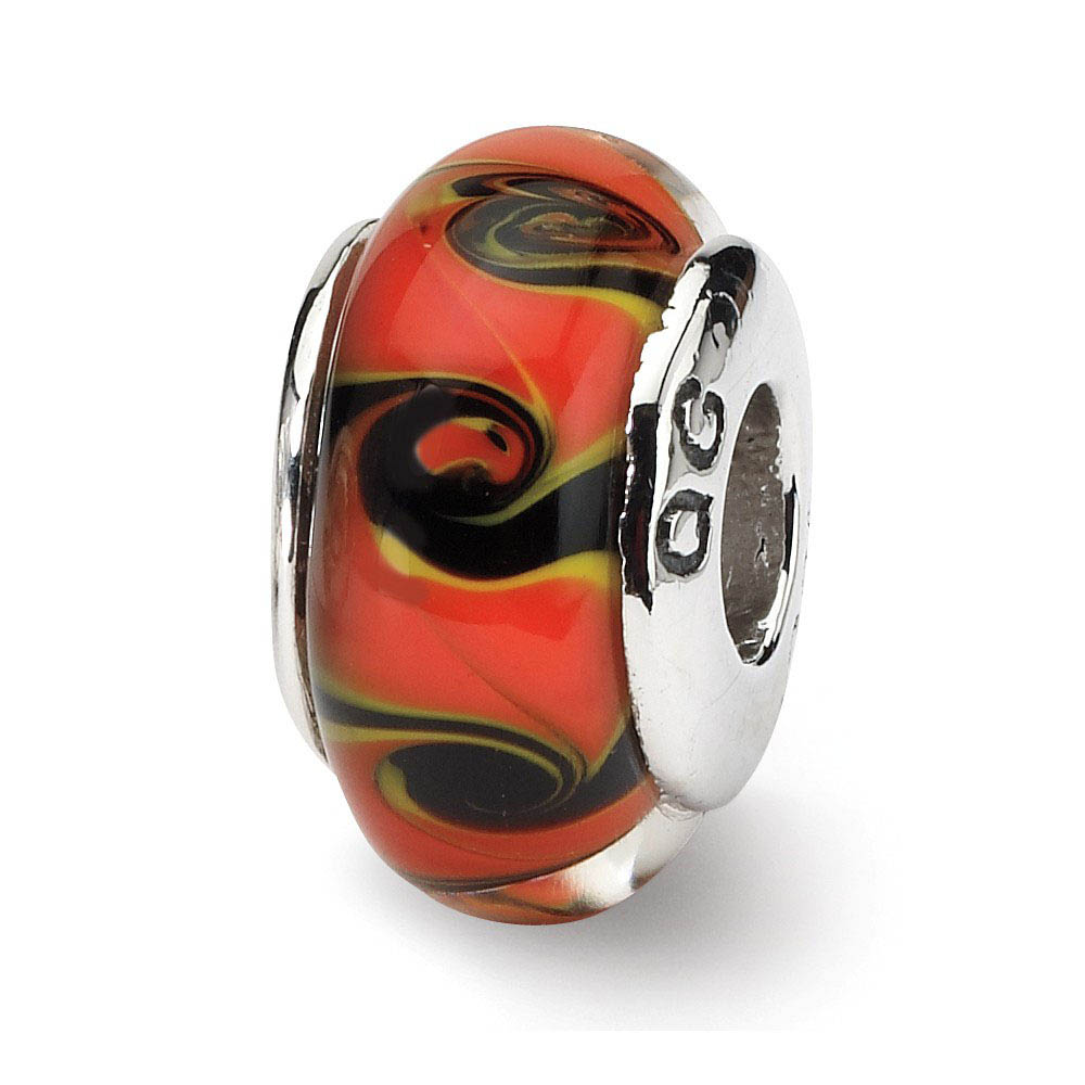 Red and Black Swirl Glass Sterling Silver Bead Charm
