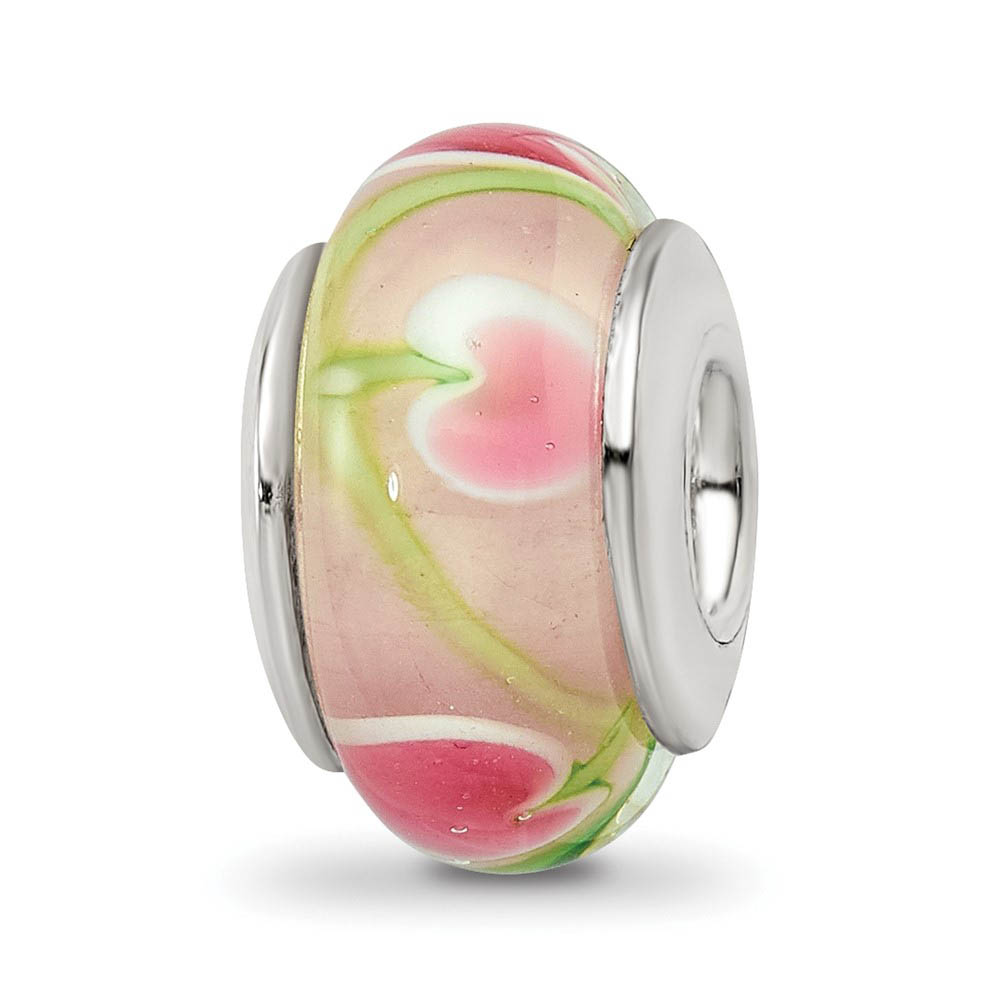 Pink and Green Glass Sterling Silver Bead Charm
