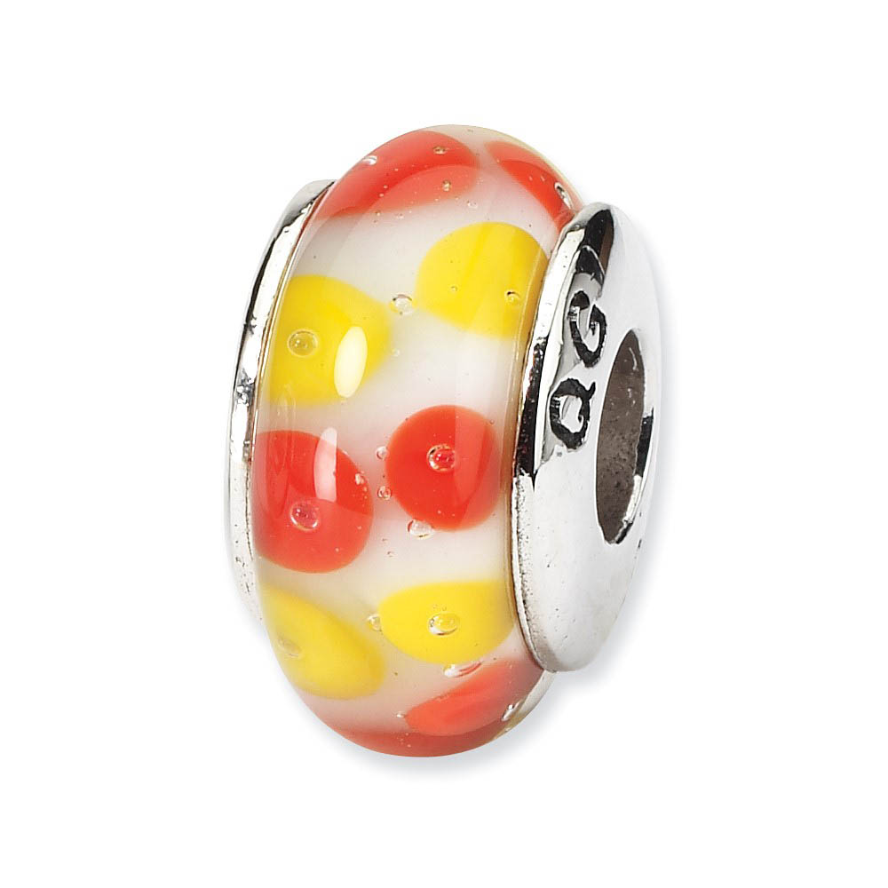 Red and Yellow Dotted Glass Sterling Silver Bead Charm