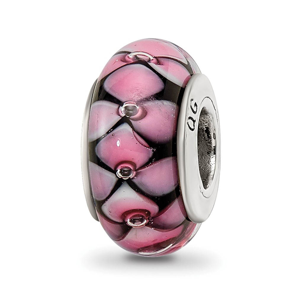 Black and Pink Glass Sterling Silver Bead Charm