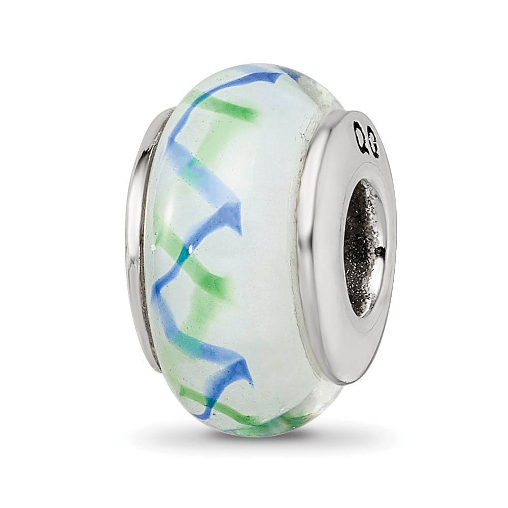 Blue & Green Zigzag Glass Sterling Silver Bead Charm