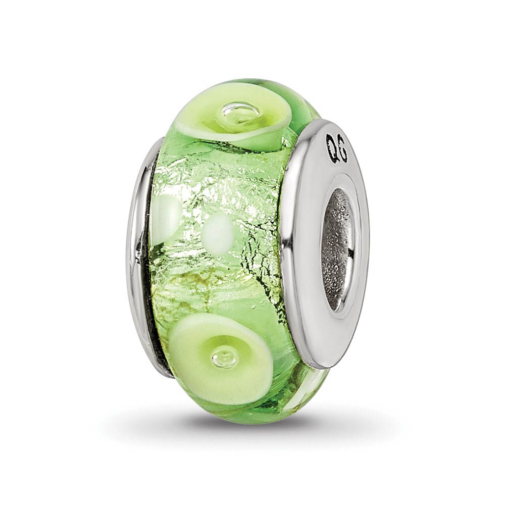 Green and White Glass Sterling Silver Bead Charm