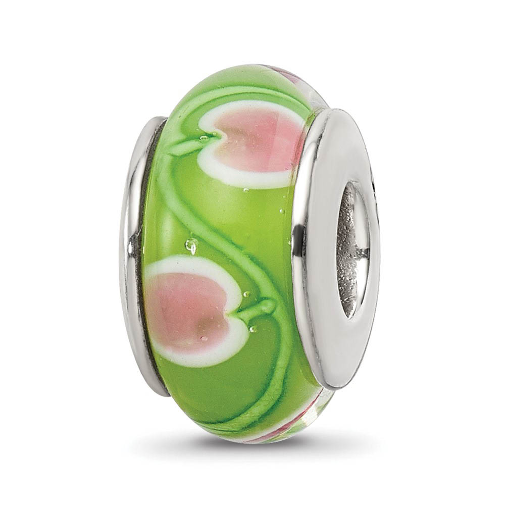 Green and Pink Glass Sterling Silver Bead Charm