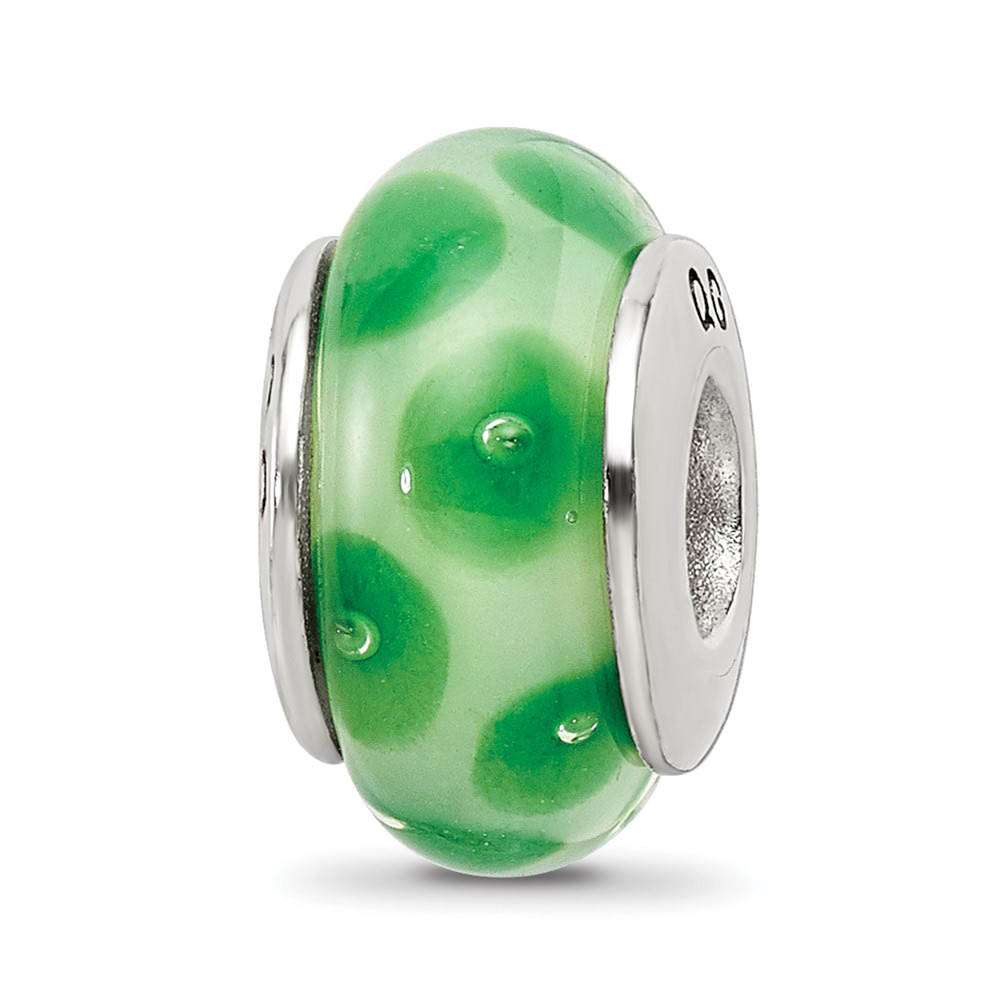 Green Dotted Glass Sterling Silver Bead Charm