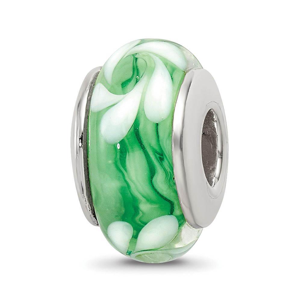 Green & White Swirl Glass Sterling Silver Bead Charm