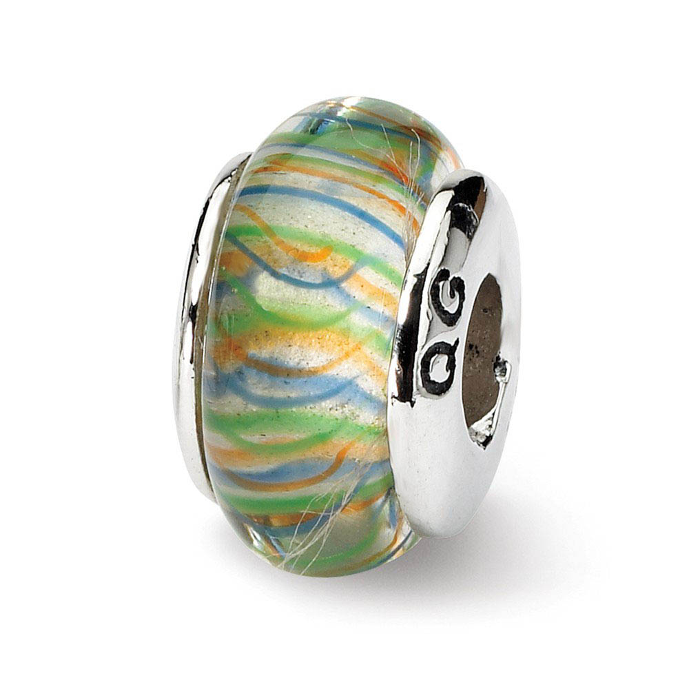 Pastel Striped Glass Sterling Silver Bead Charm