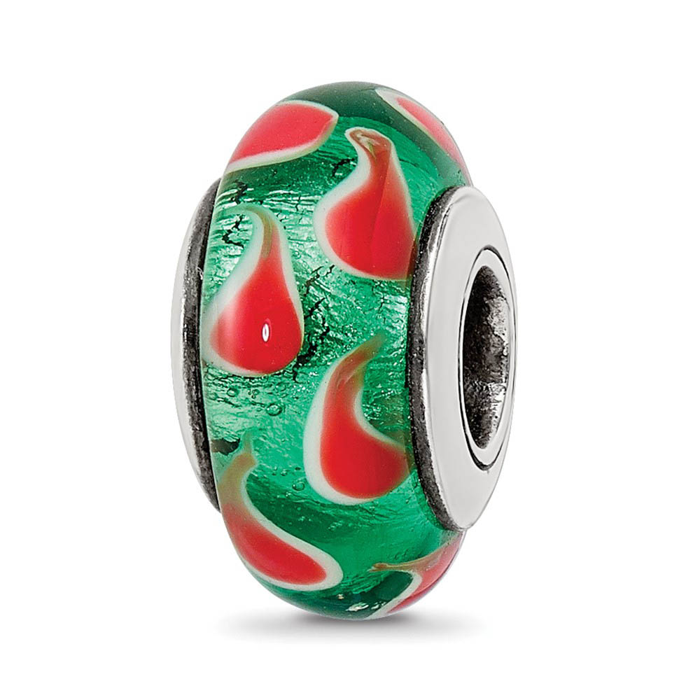 Green and Red Glass Sterling Silver Bead Charm