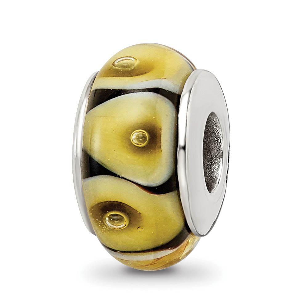 Yellow Striped Glass Sterling Silver Bead Charm