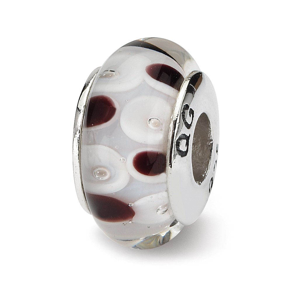 Brown & White Dotted Glass Sterling Silver Bead Charm