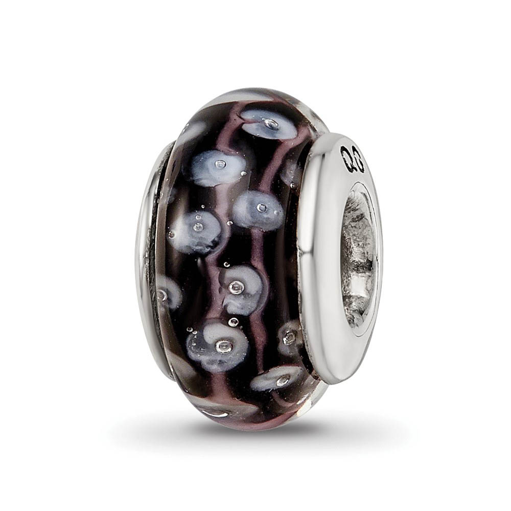 Black & White Dotted Glass Sterling Silver Bead Charm