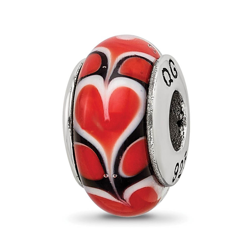 Red Heart Glass Sterling Silver Bead Charm