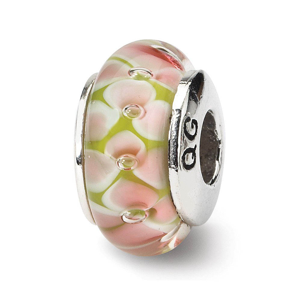 Pink Floral Glass Sterling Silver Bead Charm